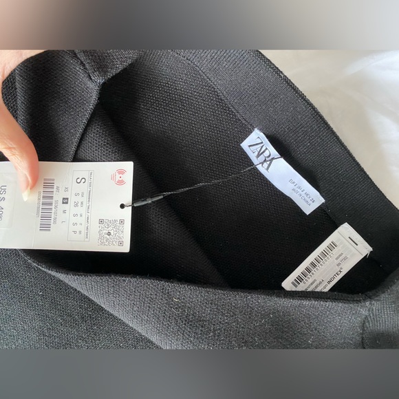 Zara Black High waisted Knit Midi Pencil Skirt elastic waistband Back Slit S NWT - Picture 15 of 16
